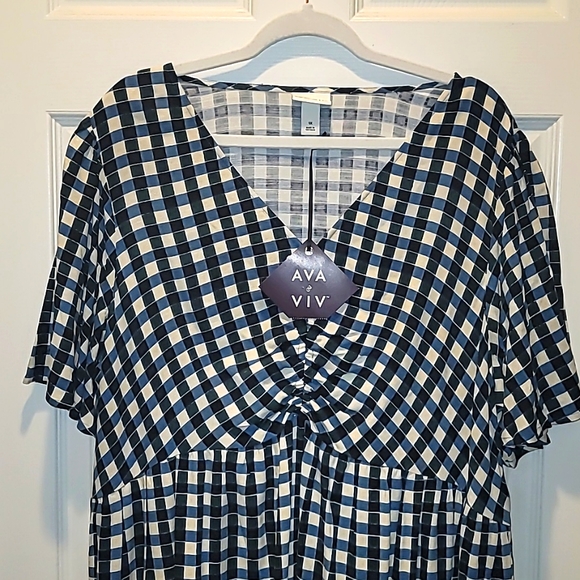 Dress- Ava & Viv Plus Size Flutter Short Sleeve Tiered Midi Dress Gingham - Picture 4 of 13